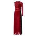 thumbnail image 5 of Miutii Kids Girls Lyrical Dance Dress Rhinestone color Block Leotard with Sheer Mesh Split Skirt Dance Clothes Burgundy 10, 5 of 7