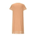 thumbnail image 4 of Jusqu'à 65 % de Réduction! Robes de Mode d'Été pour Femmes 2024 Grande Taille Coton Lin Couleur Unie Robe en Dentelle Soluble dans l'Eau Manches Courtes Col en V Longueur Genou, 4 of 5