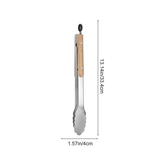 Utensilios de Madera para Cocinar Mango de Madera de Acero Inoxidable Lengüetas de Comida 44,5 cm Lengüetas Platadas para Cocinar Cocina Bistec Pan Sirviendo Utensilios de Barbacoa