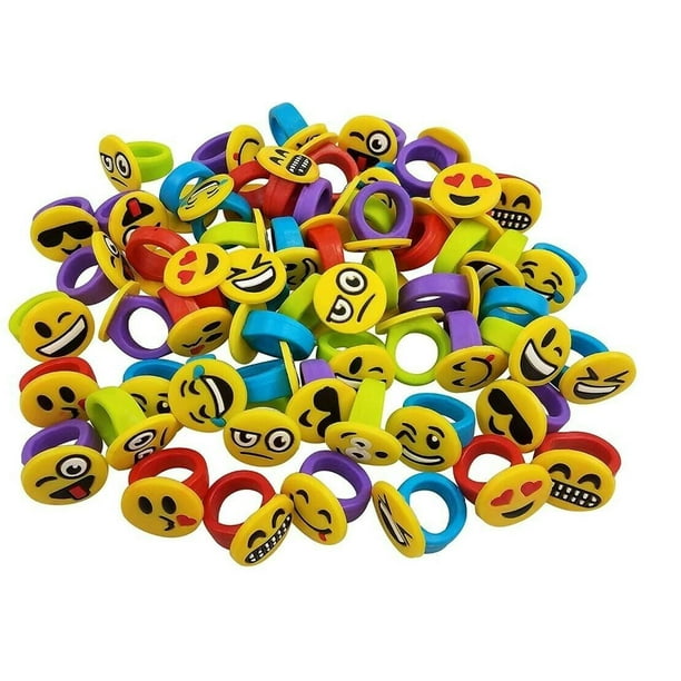 Emoji Rubber Rings - Bulk Pack of 60 Party Favor Rings - Kids Emoticon ...