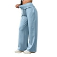 thumbnail image 5 of ClodeEU Women Elastic Drawstring High Waist Wide Leg Sweatpants,Casual Loose Pants with Pockets Light Blue,Women's Plus L, 5 of 6