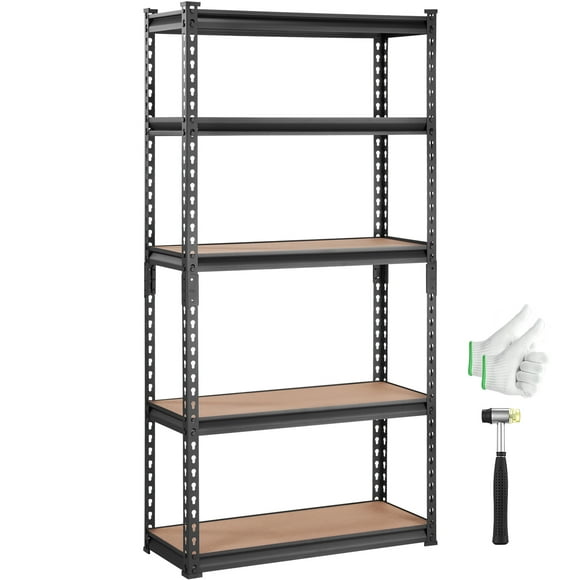 VEVOR Storage Shelving Unit, 5 Tiers Adjustable, 2000 lbs Capacity, Heavy Duty Garage Shelves Metal Organizer Utility Rack, Black, 30" L x 12" W x 60" H for Kitchen Pantry Basement Bathroom Laundry