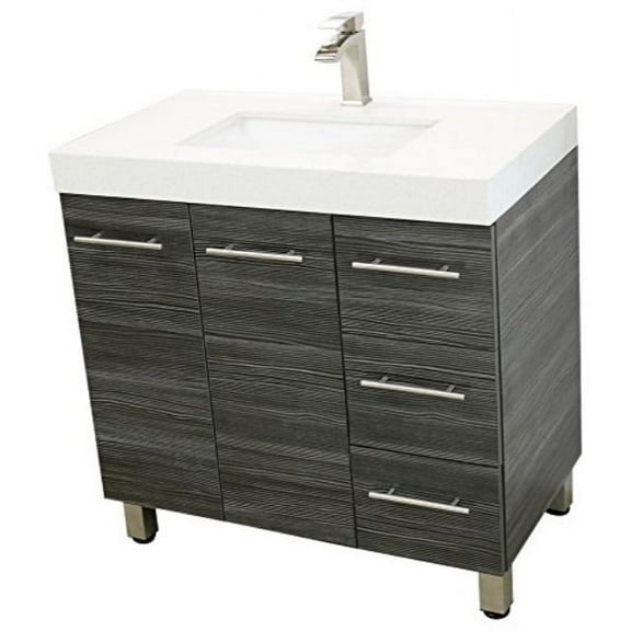 WindBay 36 Freestanding Bathroom Vanity Dark Grey White Integrated Countertop