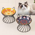 thumbnail image 3 of Raised Ceramic Cat Food Bowl - Elevated Cat Dish with Anti Slip Metal Stand - Wide Shallow Cat Bowl Whisker Friendly - Small Cat Plate - Cute Cat Feeding Bowls - Microwave and Dishwasher Safe - 8 oz, 3 of 7
