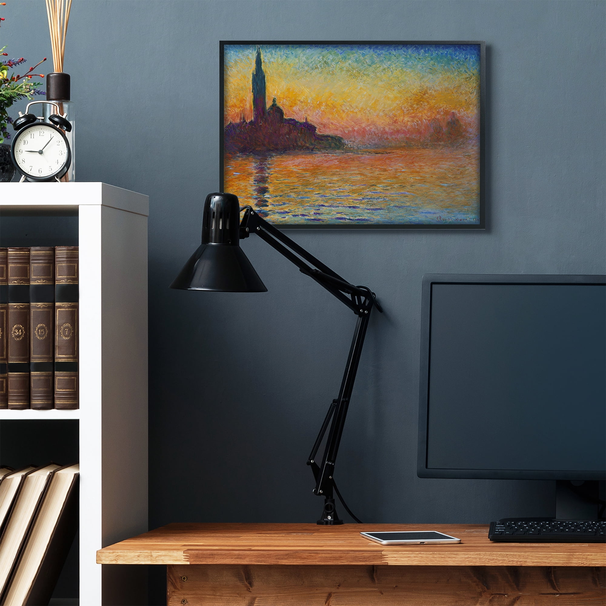 Stupell Industries City Silhouette Rainbow Landscape Monet Classic Painting Black Framed Art Print Wall Art, 24x30, by Claude Monet