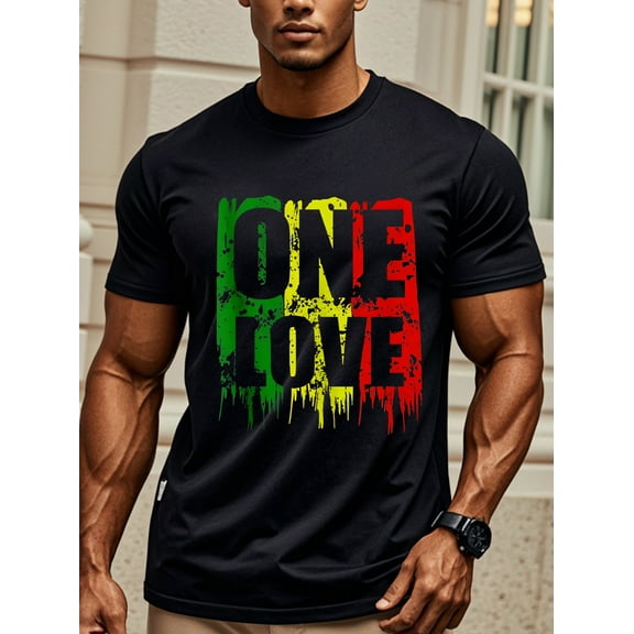 ONE LOVE T Shirts For Men With Sayings Black Funny Men's Graphic Crew Neck Casual Soft 100% Cotton Original Running Four Seasons Mens Cotton T Shirts.