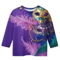 thumbnail image 4 of Riecok Mardi Gras Outfits for Kids Masquerade Mask Sparkly Sequins Print 3/4 Sleeve Crew Neck Comfortable Loose Fashion Mardi Gras Shirts for Kids Mardi Gras Clothing 3-4 T Multicolor, 4 of 5