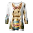 thumbnail image 4 of Women's Easter Print Round Neck Casual Loose Versatile 3/4 Sleeve T-Shirt White XL, 4 of 5