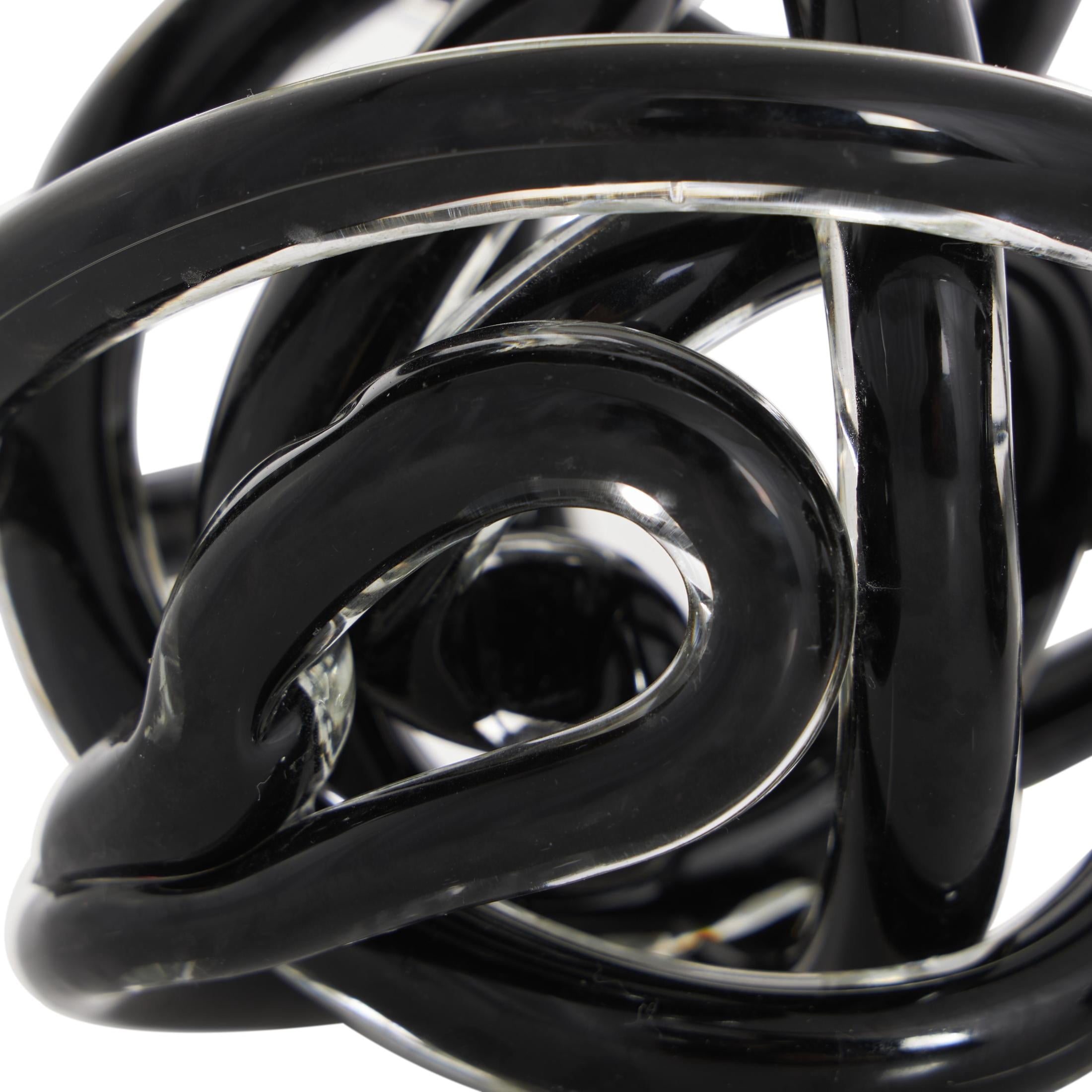 5", 4", 4"W Black Glass Handmade Knotted Ball Knot Sculpture, by DecMode (3 Count)