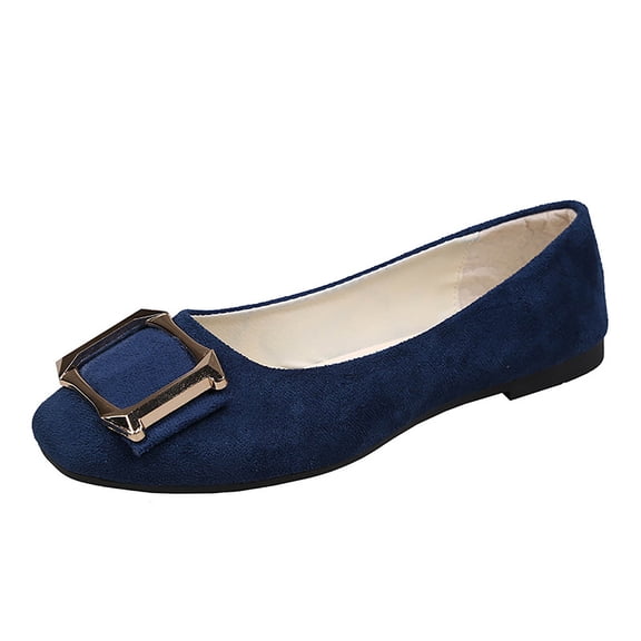 Dark Blue Womens Casual Shoes Slip On Work Shoes Square Toe Flat Shoes Decorative Buckle Cloth Shoes Lightweight Breathable Mesh 1Pc Size 41 Eu
