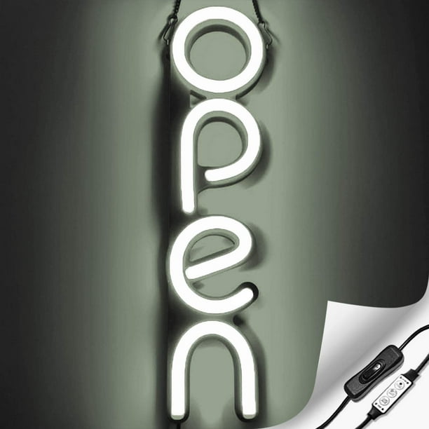 Vertical LED Neon Open Sign for Business White