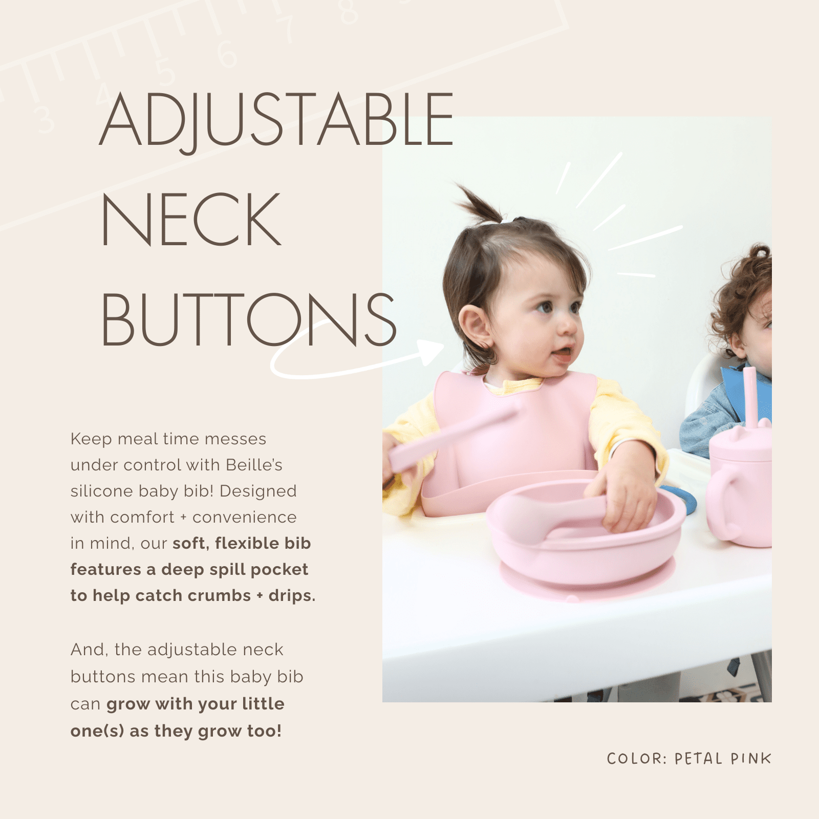 Beille 1pc Pink Baby Adjustable Silicone Bib Toddler Food Pouch Ages One and Up
