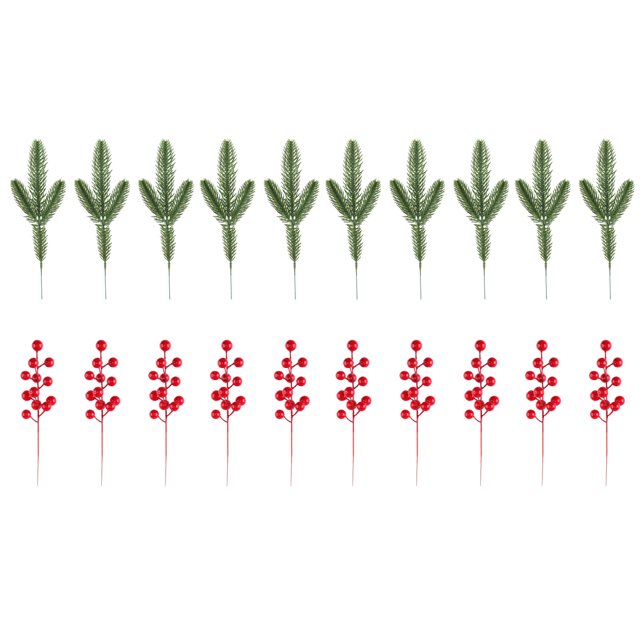 Ramas de pino navideñas con bayas rojas, tallos artificiales verdes para arreglos florales en árboles, decoración para el hogar, la oficina y centros de mesa navideños