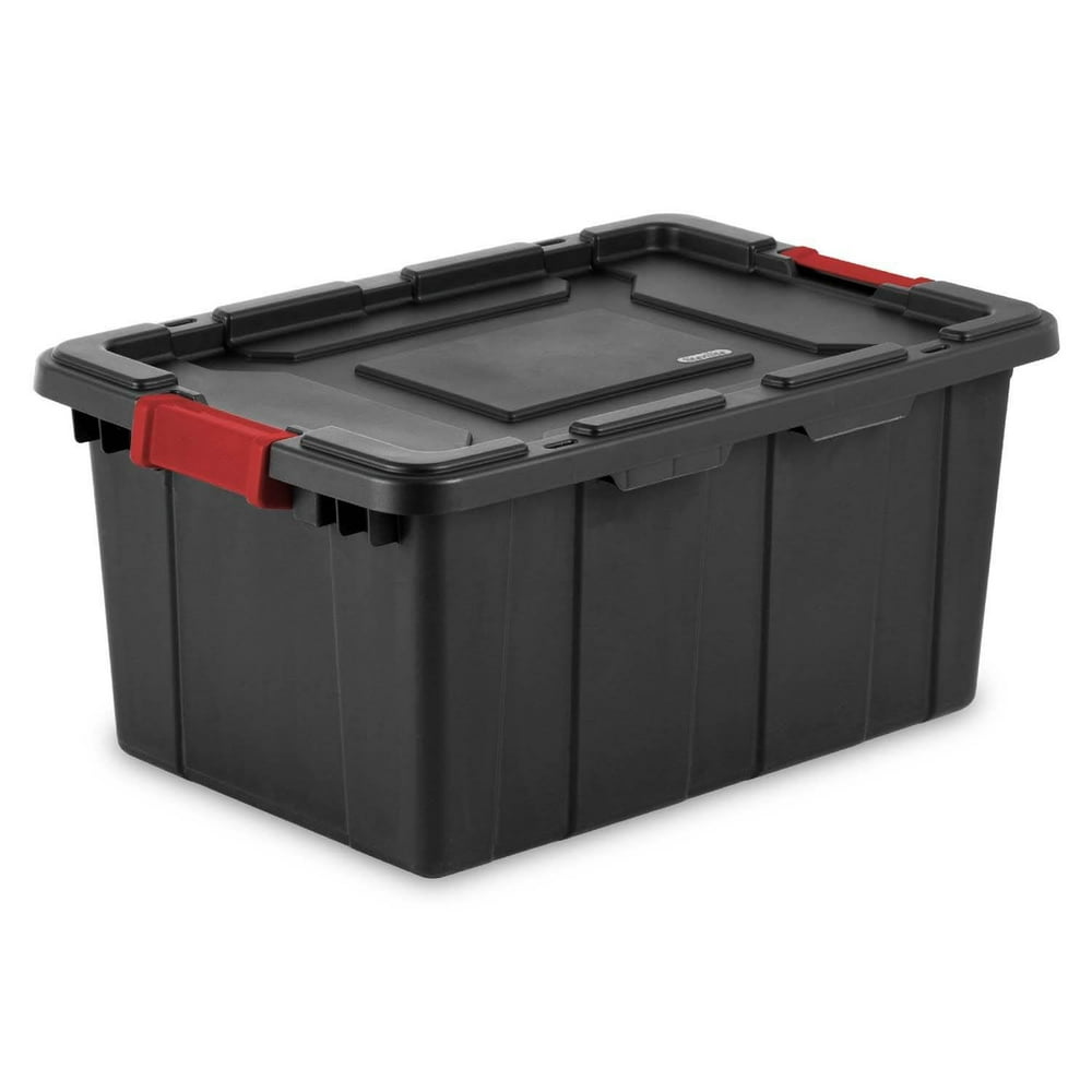 Sterilite 15Gallon Durable Rugged Industrial Tote w/Red Latches, Black