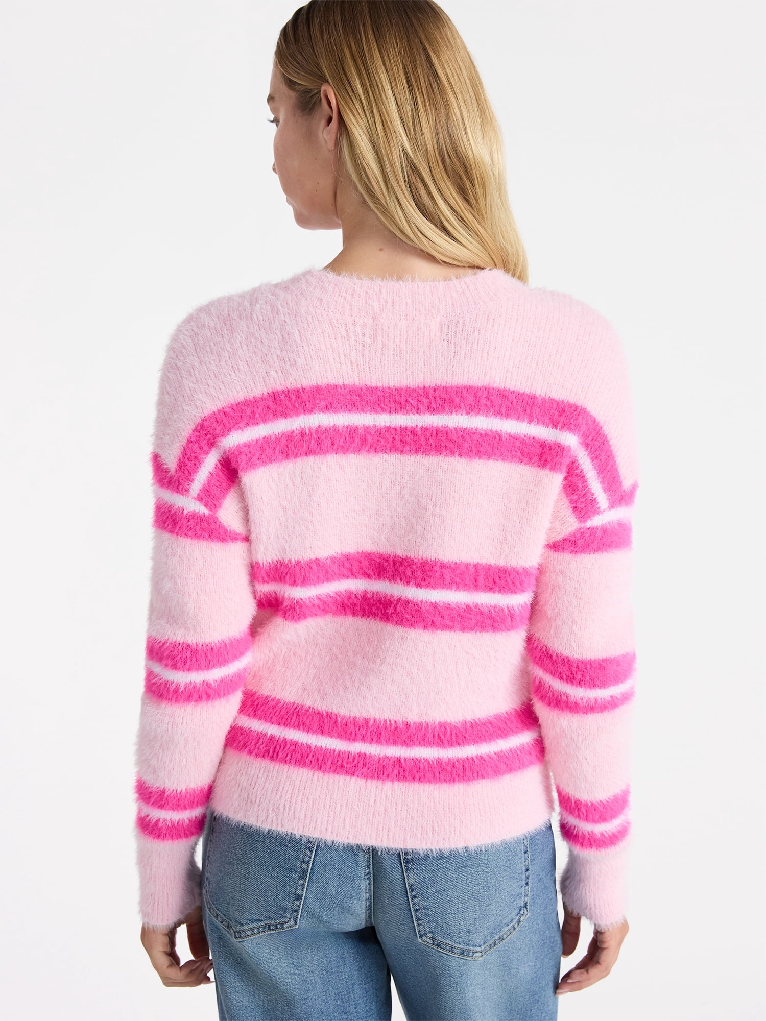No Boundaries Striped Feather Sweater, Women's & Women's Plus