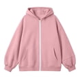 thumbnail image 5 of Girls Solid Fleece Zip Up Hoodie Jacket, Casual Long Sleeve Hooded Sweatshirt Coat, Soft Warm Outerwear for Kids Autumn Winter School Daily Leisure Wear(Pink,3-5 Years), 5 of 5