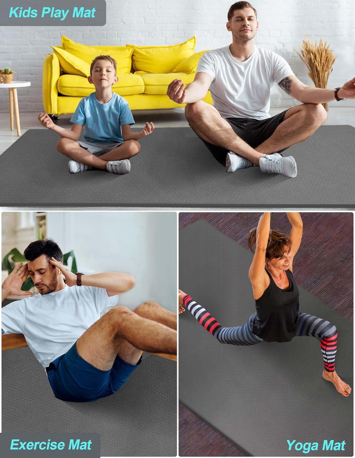 Extra Long & Wide Thick Yoga Mat for Tall Men & Women, 84'' x 32'' x 7mm Oversized Yoga Mat Double-Sided Non Slip, Pro TPE Yoga Mats with Strap