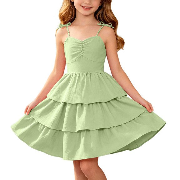 ATOGUTA Dresses for Girls formal Green Ruffle Summer Dresses Cute Birthday Party Princess Sundress 5T-14