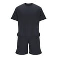 thumbnail image 2 of Men's Short Sleeve Tracksuit, Summer Casual T Shirt and Shorts Set with Pockets Oversize Two Piece Casual Daily Athletic Set Two Piece Outfits for Women Dark Gray 3XL, 2 of 5