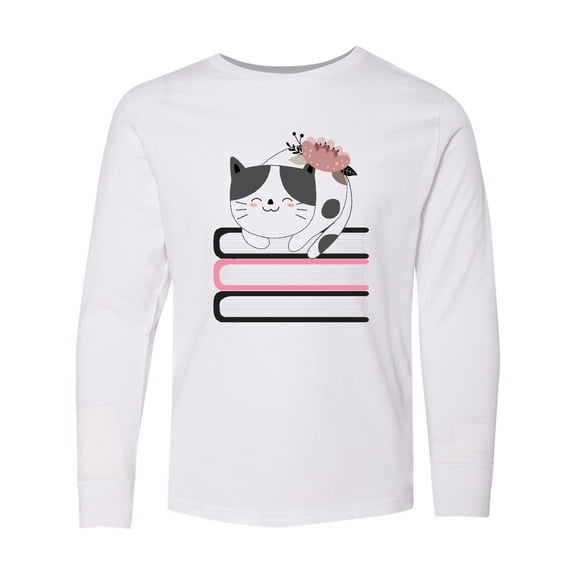 Inktastic Book Lover Cat Reading Long Sleeve Youth T-Shirt