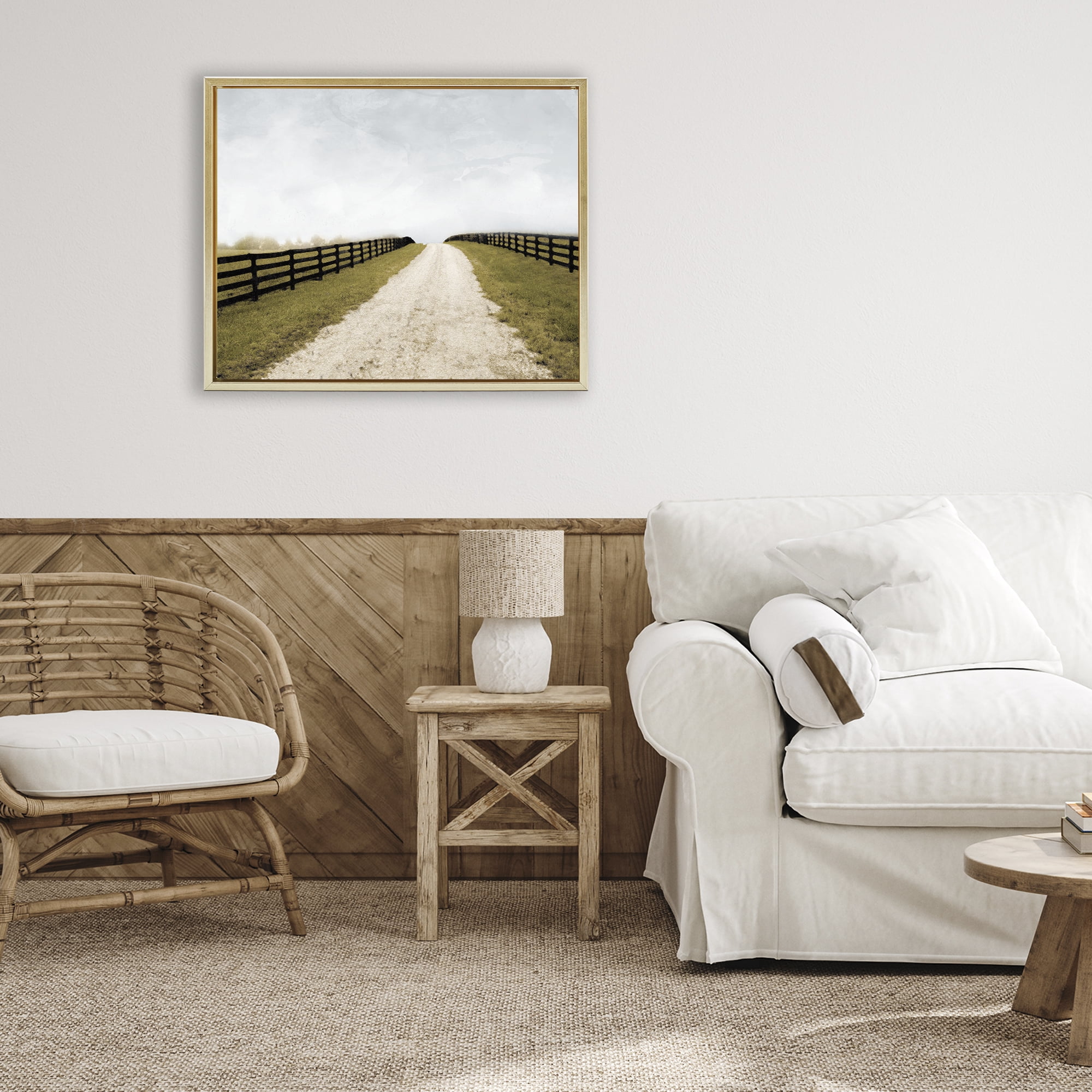 Stupell Industries Fenced Countryside Lane Gold Framed Floater Canvas Wall Art, design by Ynon Mabat