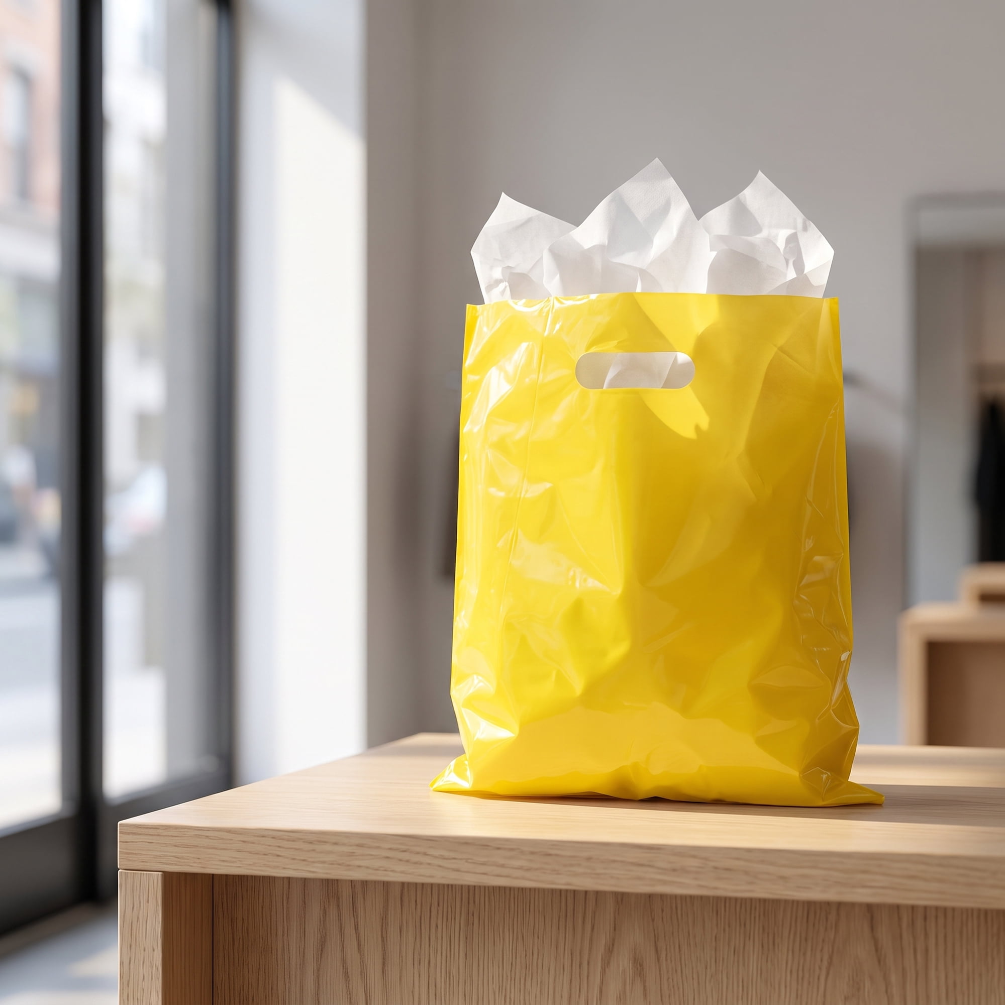 Unique Bargains 50Pcs Premium Waterproof Gift Bags Yellow 9.8" x 13.8"