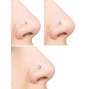 Womens Sterling Silver Nose Ring Stud Set with Crystals, Pack of 3