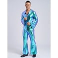 thumbnail image 6 of Haitryli Men's 70s Disco Metallic Shiny Jumpsuit Costume Lapel Flare Long Sleeve One Piece Rompers Blue M, 6 of 7