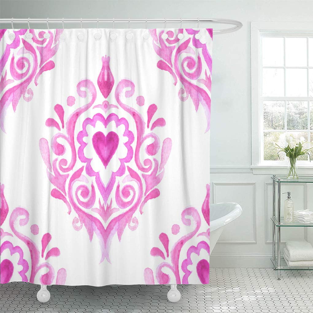 KSADK Pink Damask Floral Design with Heart and Bud Abstract Ornamental
