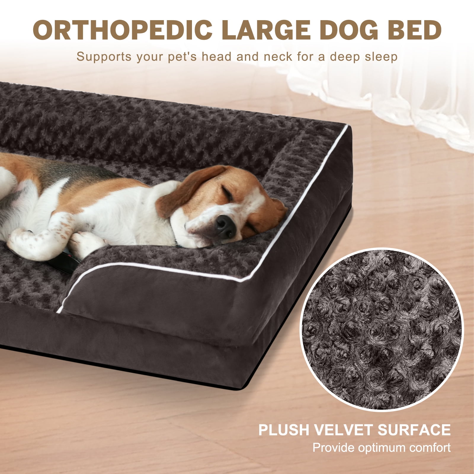 PayUSD Large Dog Bed for Extra Large Dogs Waterproof Orthopedic Dog Sofa Bed Non Slip Pet Couch with Removable Washable Cover Supportive Foam M to XXL, Brown