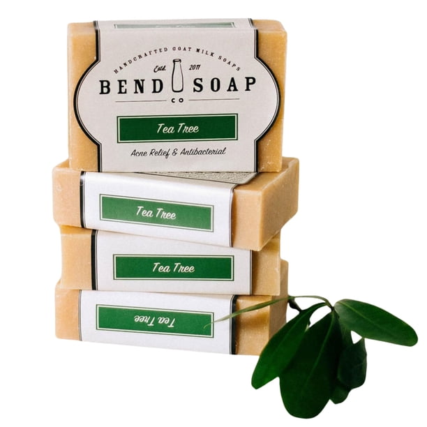 Jabón de leche de cabra - Cuidado natural de la piel con aceite de coco y oliva - Jabón corporal y de manos para pieles sensibles y eccema de Bend Soap Co. 4.5 oz Árbol de té