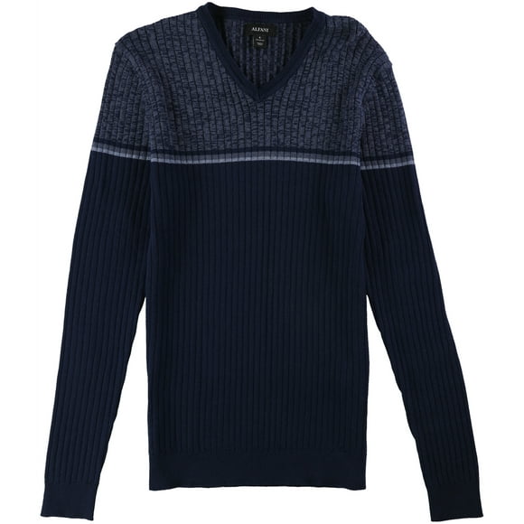 Alfani Mens Textured Stripe Pullover Sweater, Blue, Small