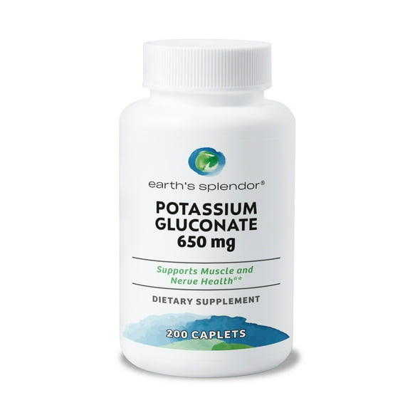 Earth's Splendor Potassium Gluconate 99mg Tablets - Supports Muscle and Nerve Health for Adults, 200 Count - 6  Month Supply