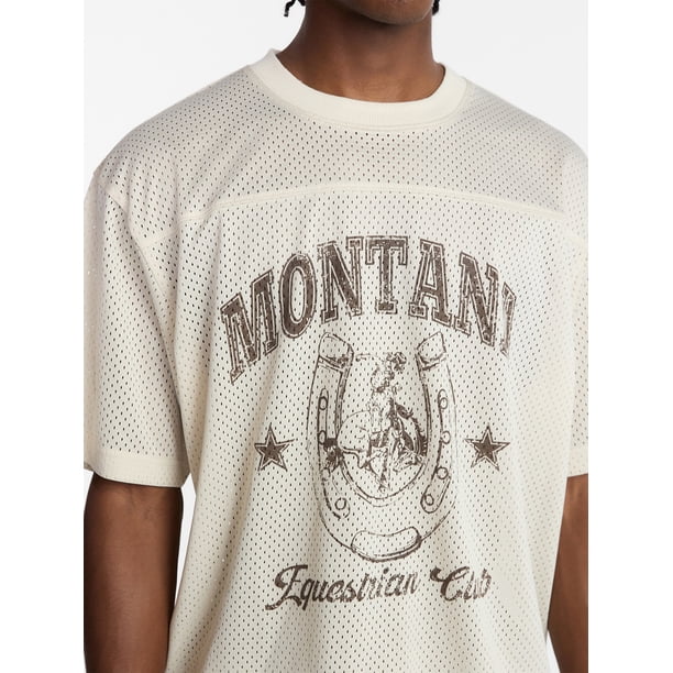 No Boundaries Graphic Boxy Fit Mesh Jersey Style Shirt, Men's XS