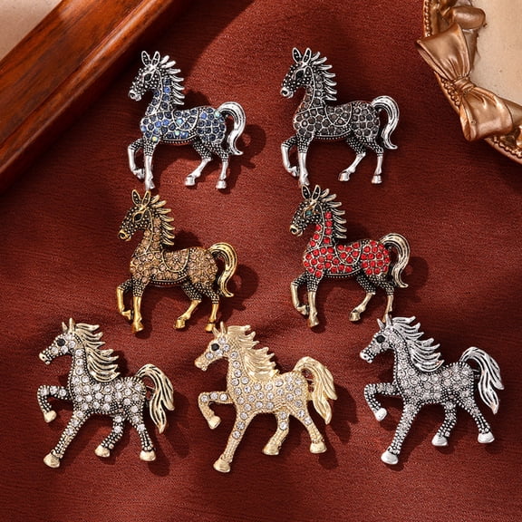 SmartBy Retro Horse Brooch Rhinestone Inlaid Horse Pin Zodiac Year Animal Brooch Men Women Suit Accessory for Handbag Clothes Decoration
