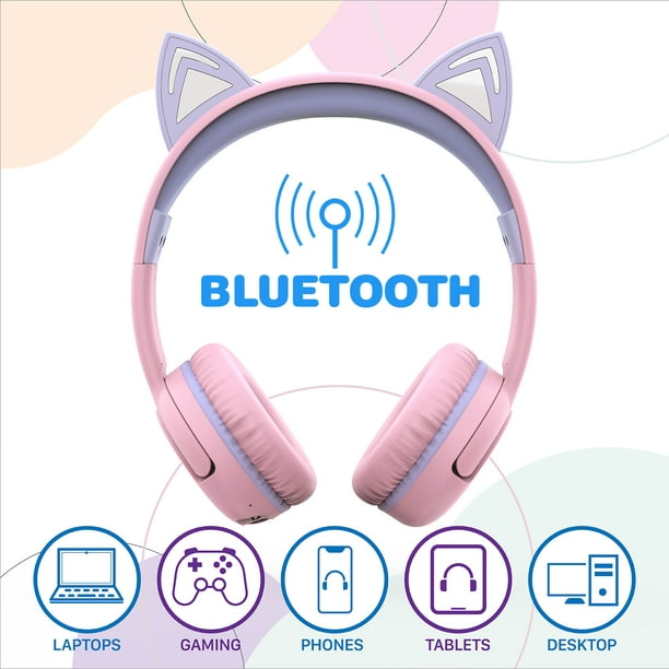 Casque audio sans fil pour enfant, Bluetooth 5, avec micro et LED 