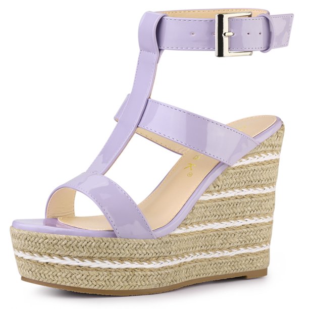 Sandalias De Plataforma De Cuña De Tiras Para Mujer Púrpura 37