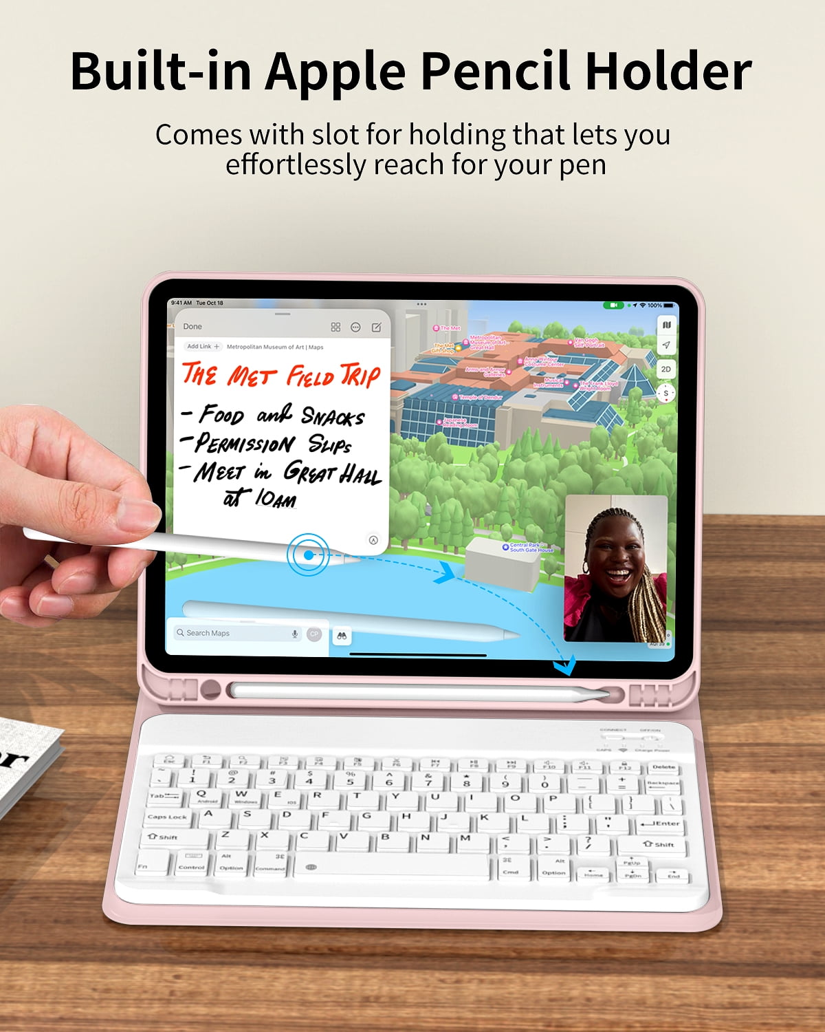 DWPSG Keyboard Case for iPad (A16) 11th Generation 11 inch 2025, Stand Folio Detachable Wireless Bluetooth Rechargeable Keyboard, for iPad 10th Generation 10.9 inch 2022 with Pencil Holder, Pink