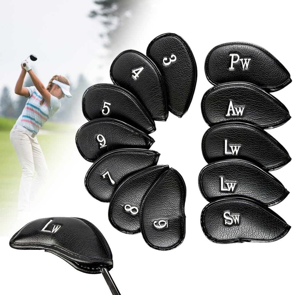 12Pcs Leather Golf Club Iron Head Cover Set, Universal Fits, Golf Clubs Iron Head Covers