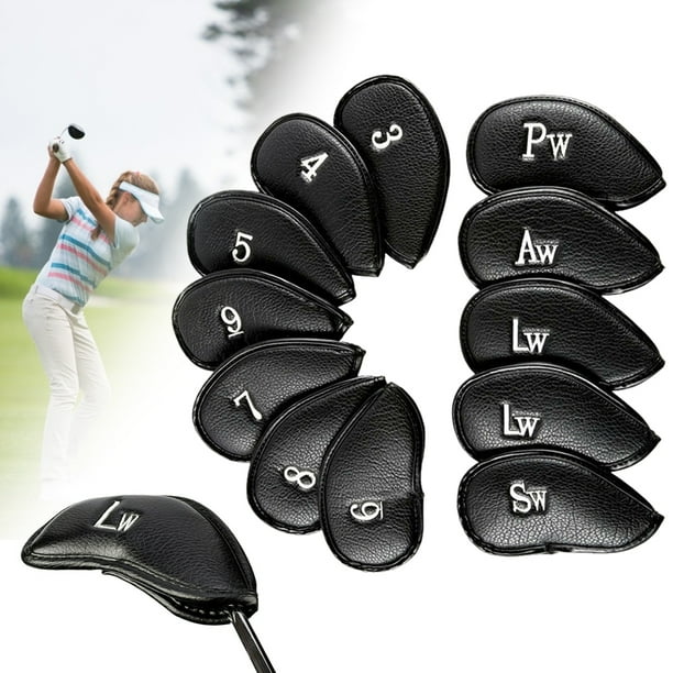 12Pcs Leather Golf Club Iron Head Cover Set, Universal Fits, Golf Clubs