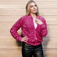 thumbnail image 3 of Sparkly Sequin Jacket Glitter Long Sleeves Zip Up Bomber Velvet Jacket - Small, Hot Pink, 3 of 6