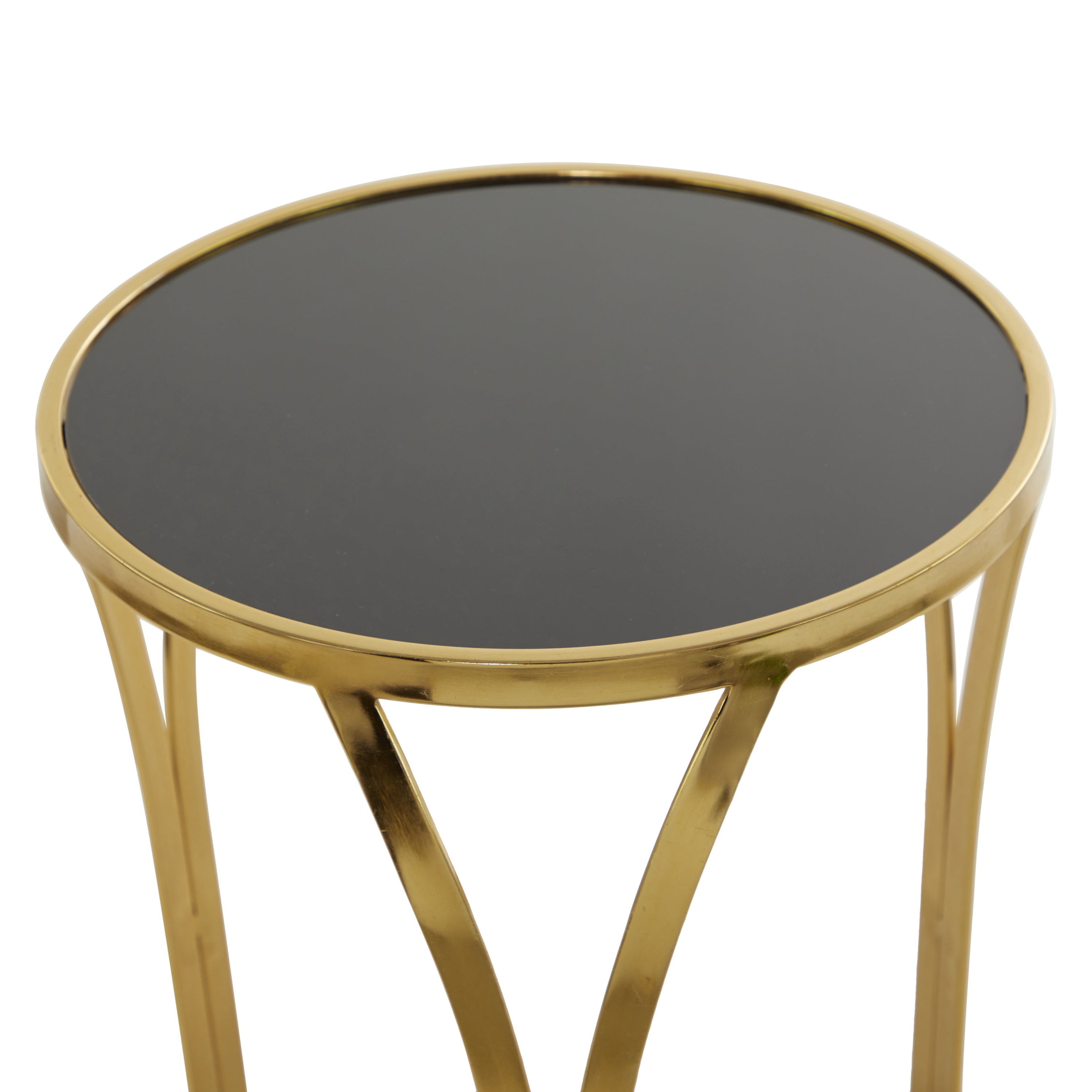 DecMode 16" x 23" Gold Metal Accent Table with Black Top, 1-Piece