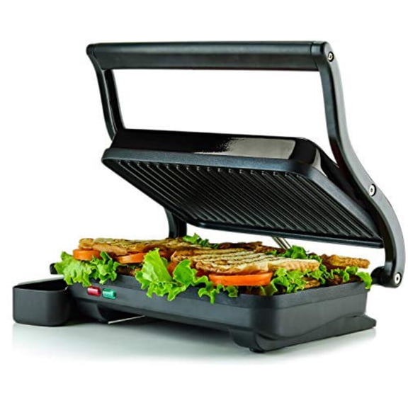 OVENTE 2-Slice Electric Panini Press Grill and Gourmet Sandwich Maker, Drip Tray Included, Black (GP0620B)