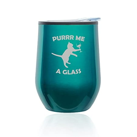 

Stemless Wine Tumbler Coffee Travel Mug Glass with Lid Purrr Me A Glass Funny Cat (Turquoise Teal)