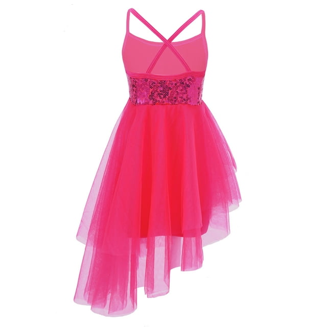 iiniim Robe de Danse Lyrique à Sequins pour Filles Robe Tutu de Ballet Dos Croisé Justaucorps de Gym une Pièce Tenues de Danse Rose TTG