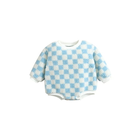 

Calsunbaby Newborn Baby Girls Long Sleeve Romper Kids Boys Checkerboard Autumn Bodysuit One piece Clothes Blue 0-6 Months