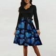 thumbnail image 5 of 2026 Valentine Dress for Women Retro Long Sleeve V-Neck Cocktail Dresses with Belt 3D Love Heart Print A-Line Dress Navy L, 5 of 6