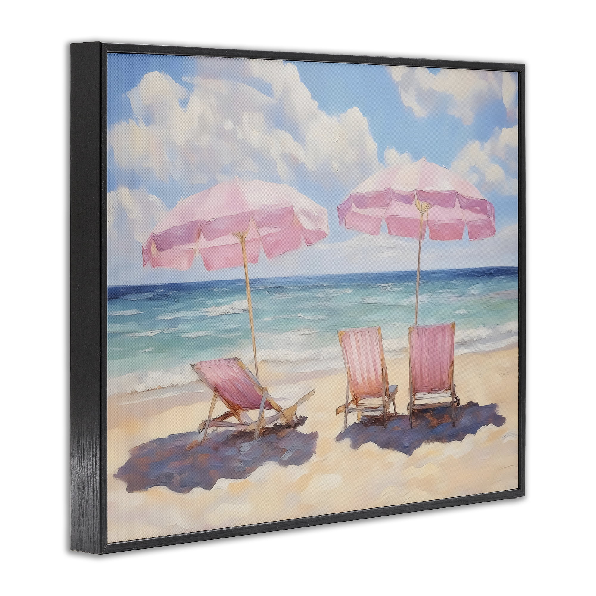 Stupell Industries Pink Summer Chairs by the Sea Black Framed Giclee Art, design by LSR Design Studio