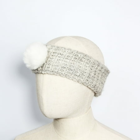 - Soft Lambswool Light Gray Knitted Headband w/ White Pom Pom