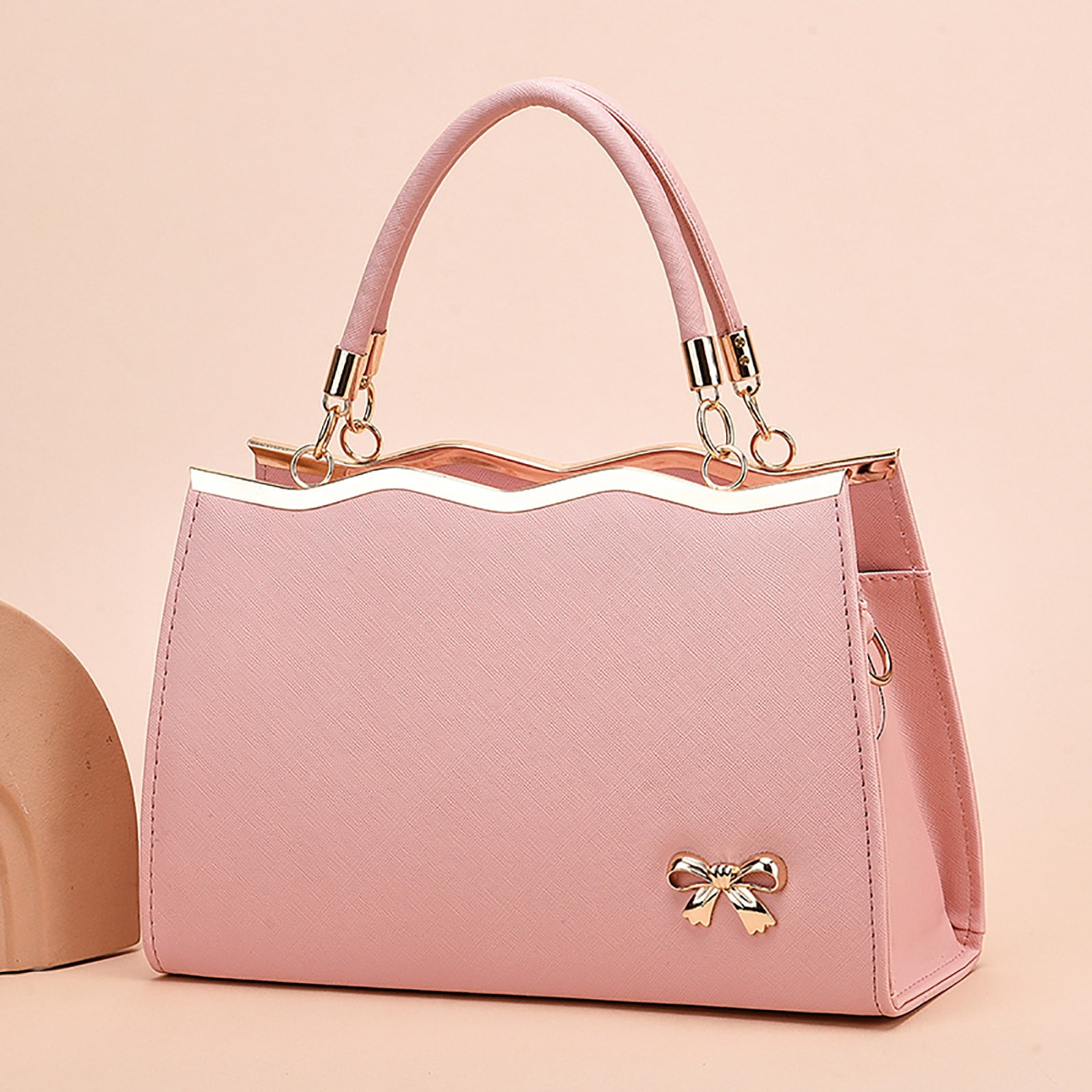Stylago Womens Fashion Handbags Leather Top Handle Detachable Strap Crossbody Tote Bags Ladies Bow Shoulder Purses for Shopping Pink